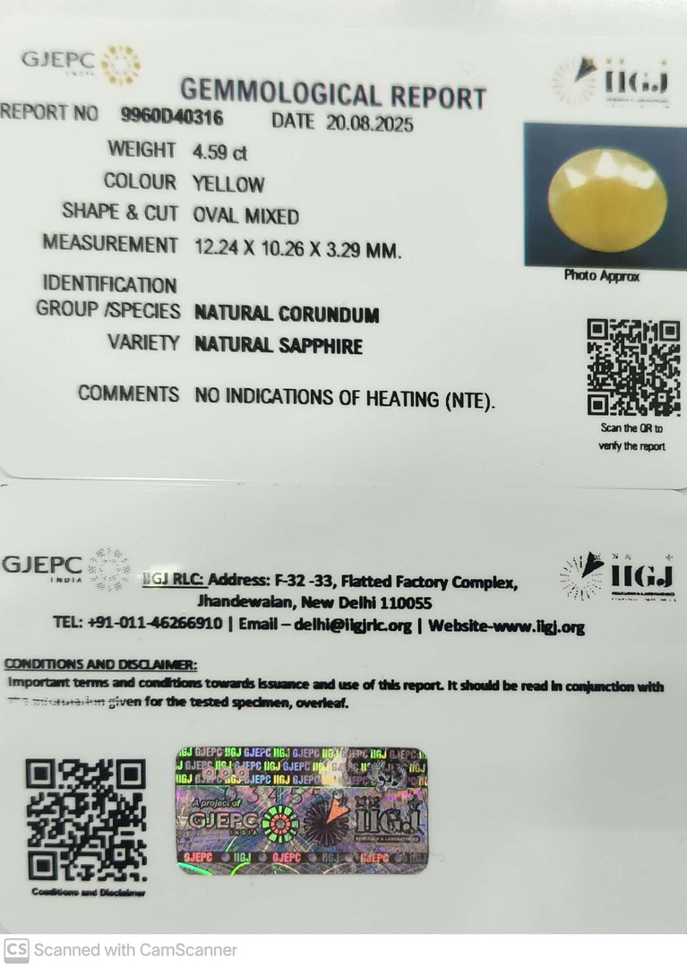 4.59/CT Natural Yellow Sapphire With Govt Lab Certificate (1221)
