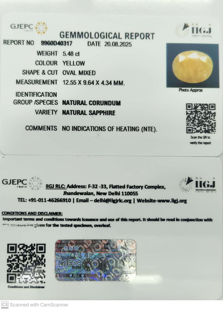5.48/CT Natural Yellow Sapphire With Govt Lab Certificate (1221)