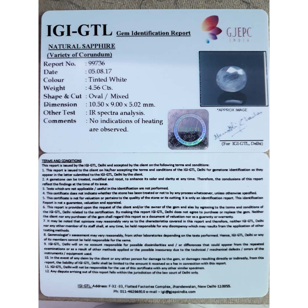 5.07 Ratti  Natural white sapphire with Govt Lab Certificate-(6771)