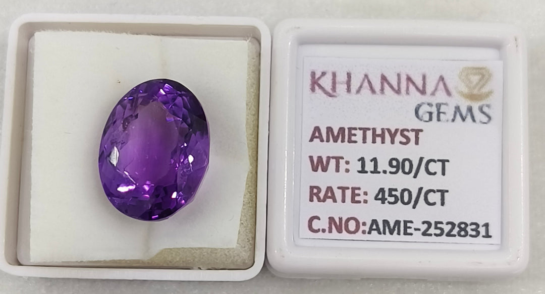 11.90/CT Natural Amethyst Gemstone with Govt. Lab Certificate