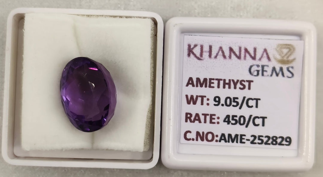 9.05/CT Natural Amethyst Gemstone with Govt. Lab Certificate