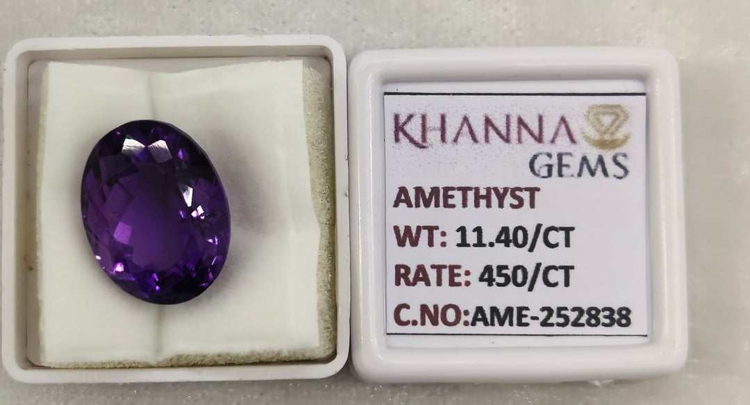 11.40/CT Natural Amethyst Gemstone with Govt. Lab Certificate