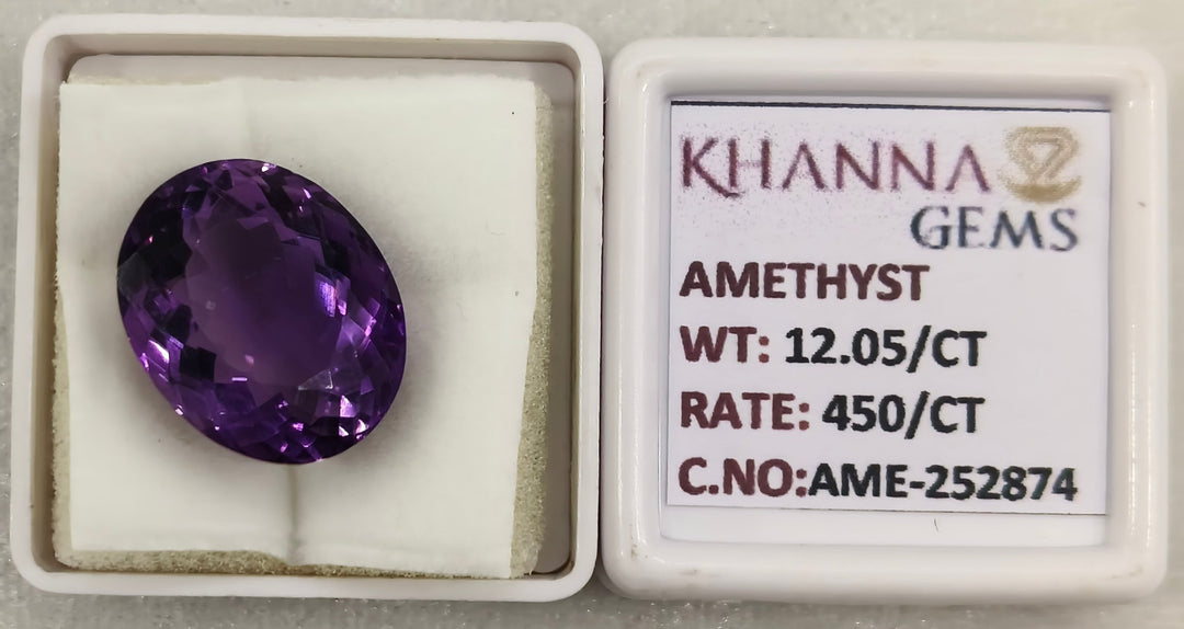 12.05/CT Natural Amethyst Gemstone with Govt. Lab Certificate
