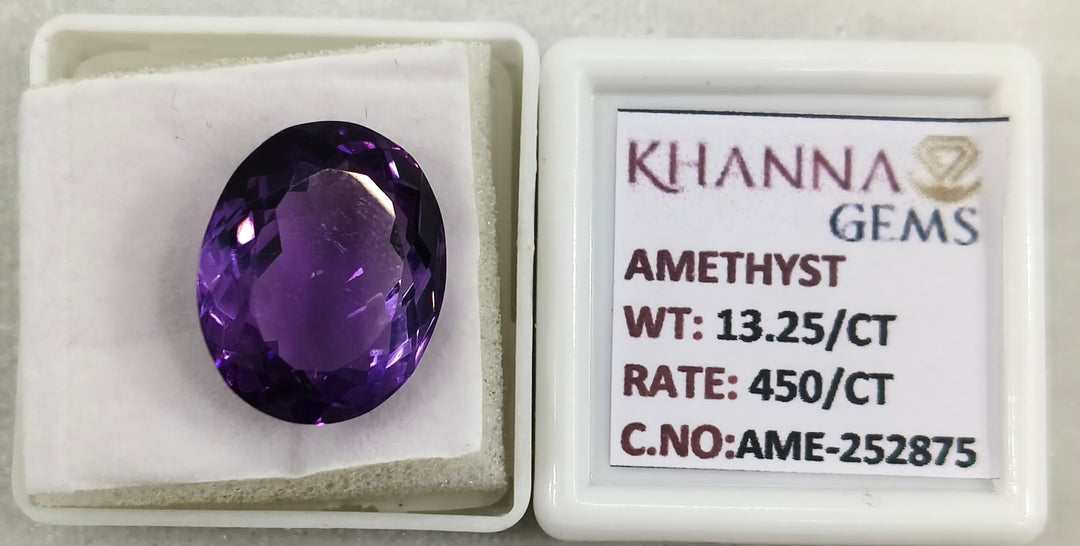 13.25/CT Natural Amethyst Gemstone with Govt. Lab Certificate