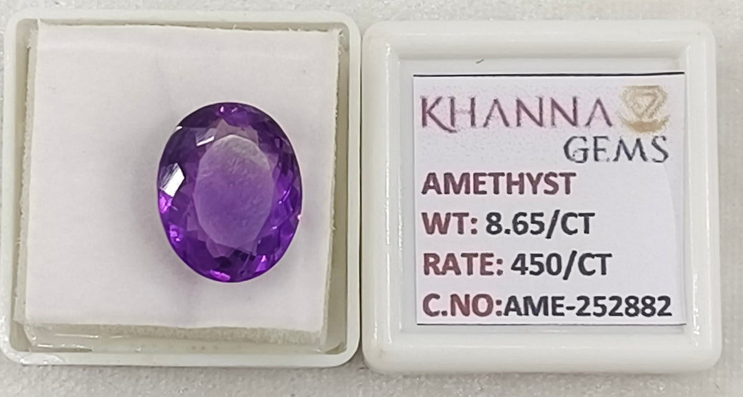 8.65/CT Natural Amethyst Gemstone with Govt. Lab Certificate