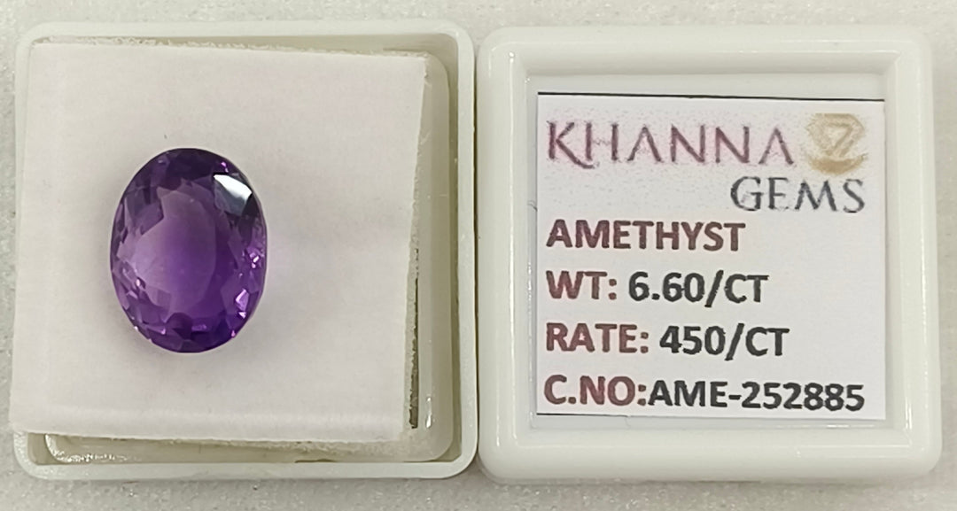 6.60/CT Natural Amethyst Gemstone with Govt. Lab Certificate