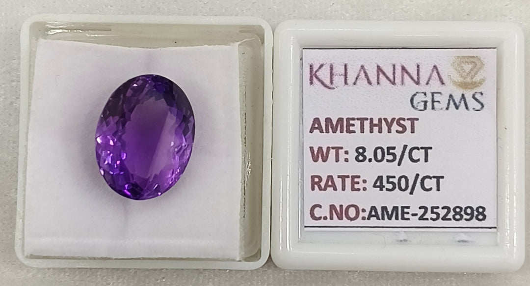8.05/CT Natural Amethyst Gemstone with Govt. Lab Certificate