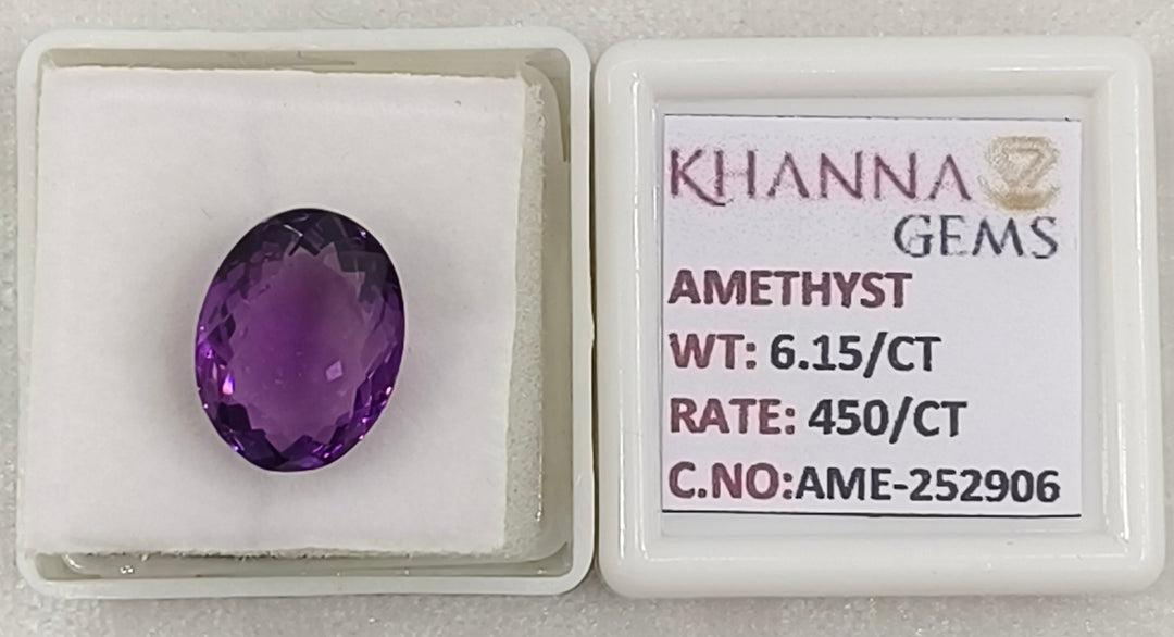 6.15/CT Natural Amethyst Gemstone with Govt. Lab Certificate