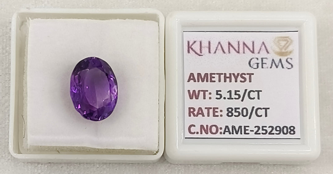 5.15/CT Natural Amethyst Gemstone with Govt. Lab Certificate