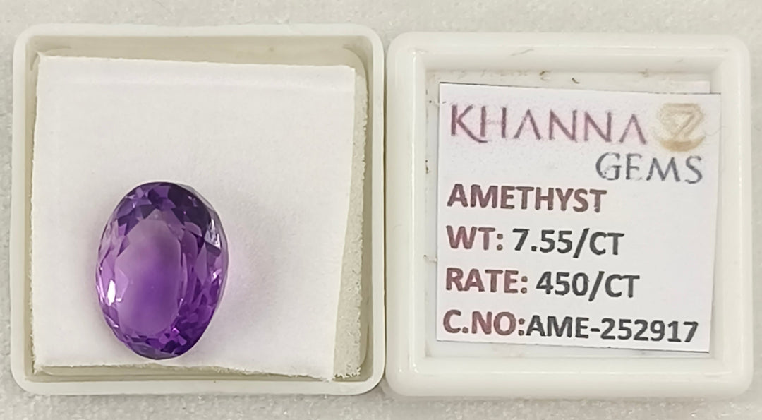 7.55/CT Natural Amethyst Gemstone with Govt. Lab Certificate