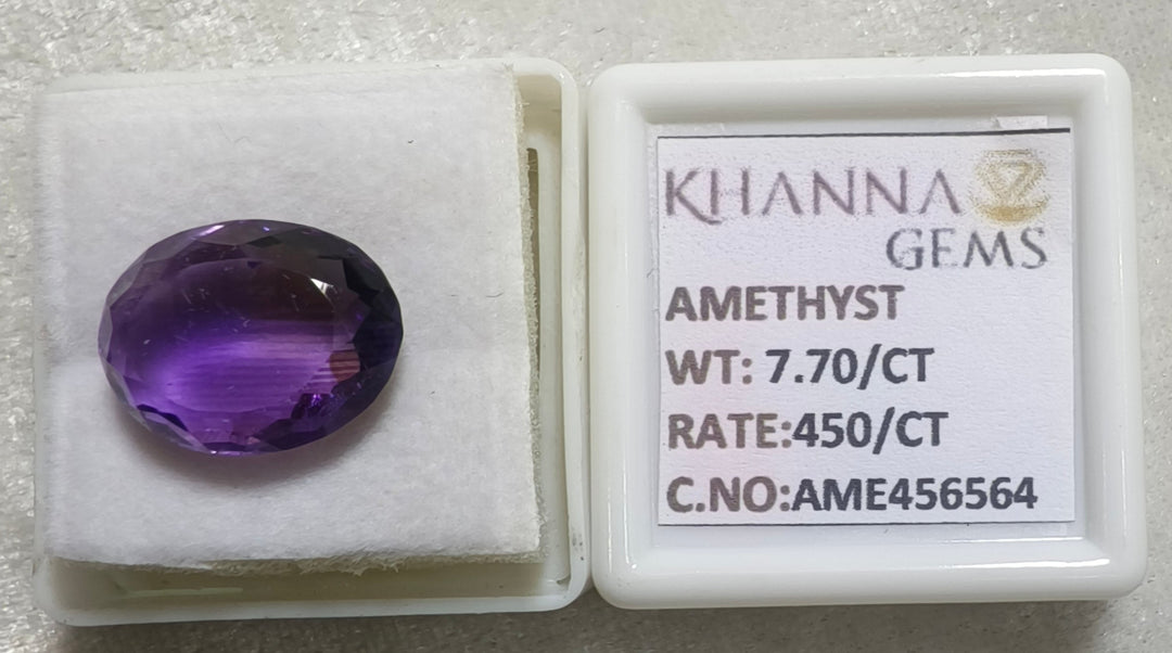 7.70/CT Natural Amethyst Gemstone with Govt. Lab Certificate