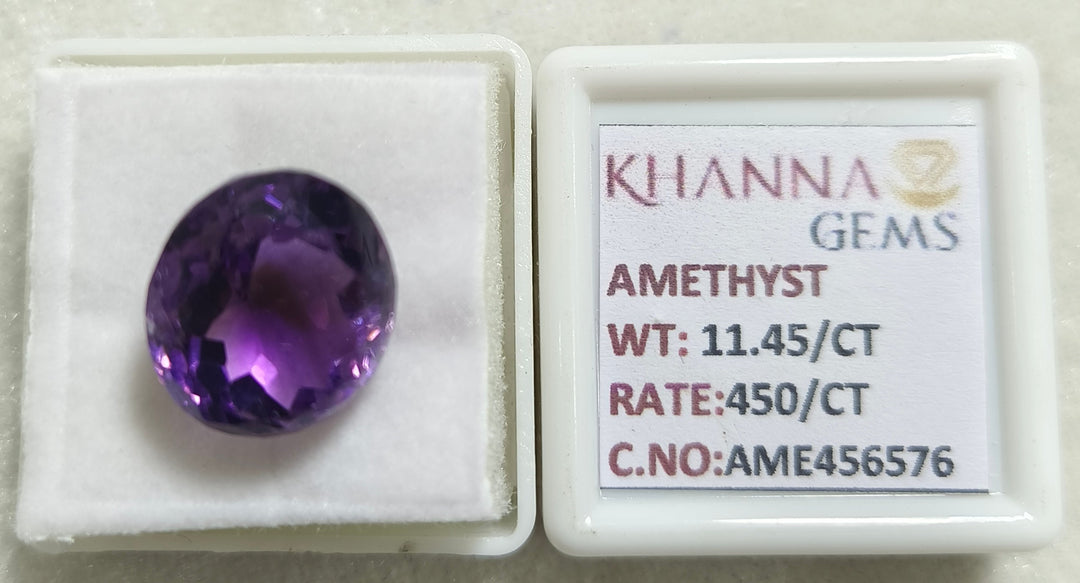 11.45/CT Natural Amethyst Gemstone with Govt. Lab Certificate