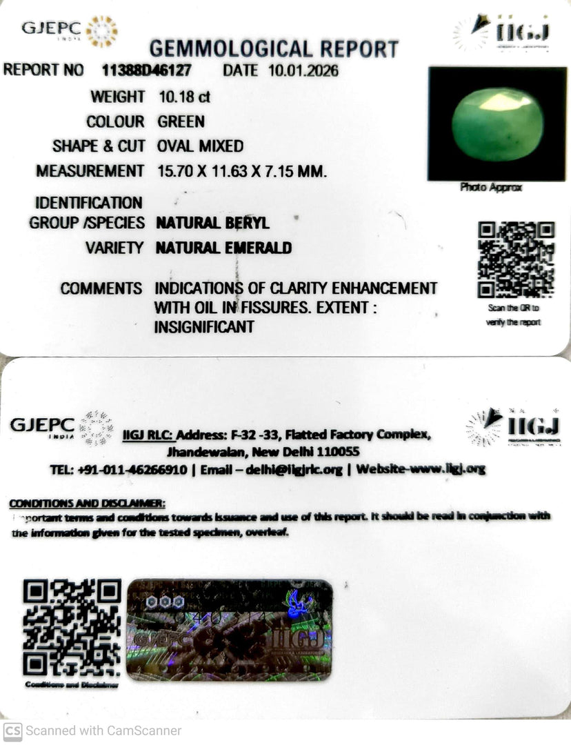 10.18/CT Natural Panna Stone with Govt. Lab Certificate-11388D46127