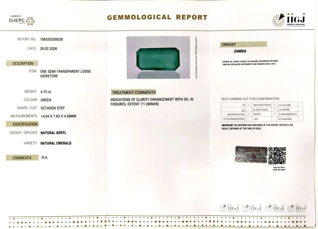 4.70/CT Natural Panna Stone with Govt. Lab Certificate-15833S205028