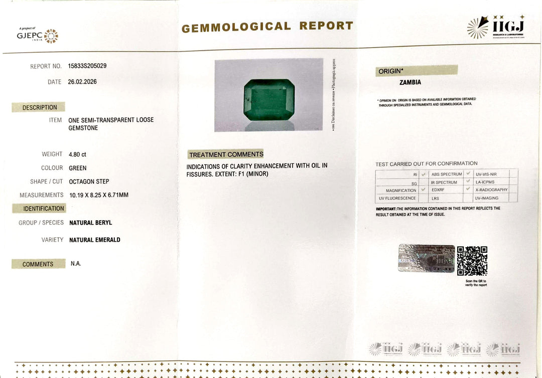 4.80/CT Natural Panna Stone with Govt. Lab Certificate-15833S205029