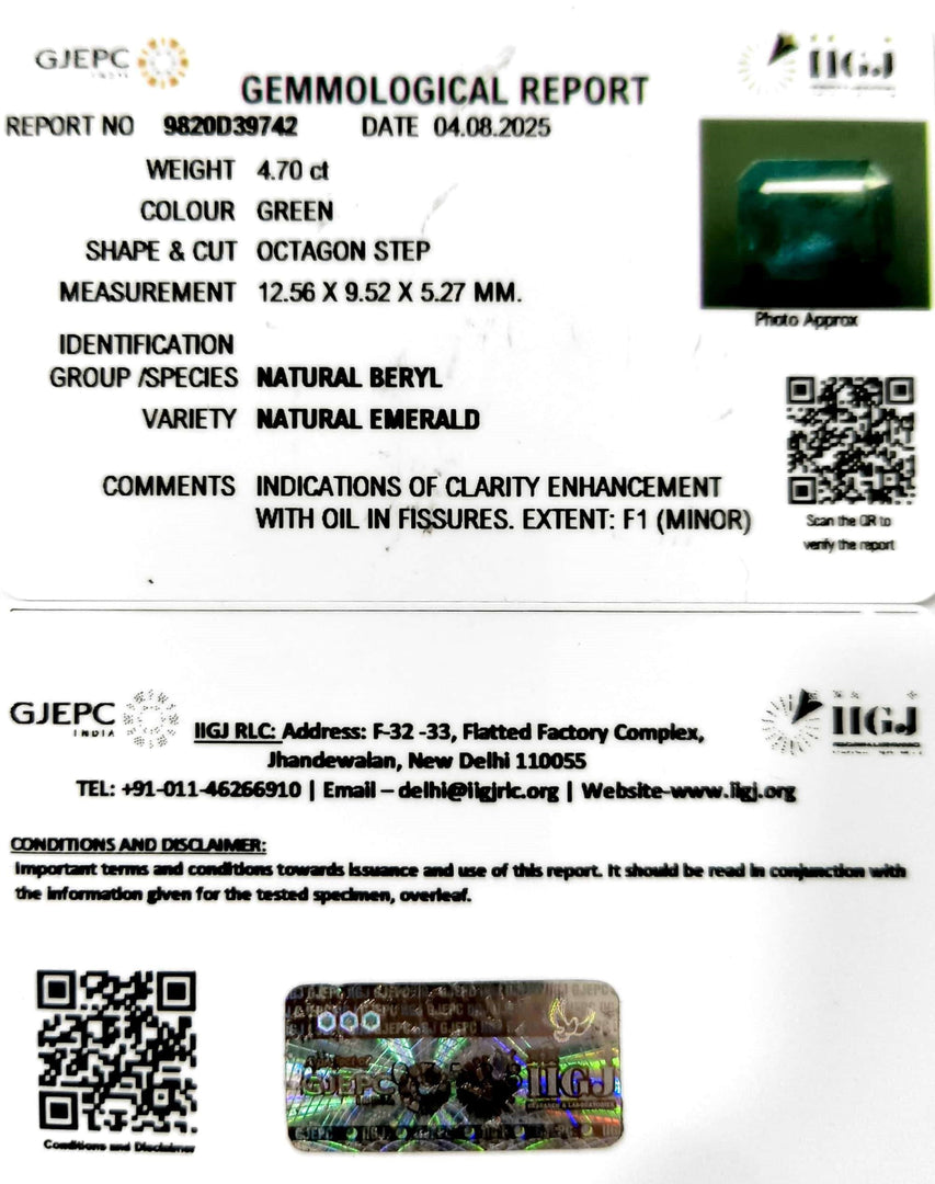 4.70/CT Natural Panna Stone with Govt. Lab Certificate (23310)