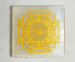 Load image into Gallery viewer, Golden Shri Yantra Selenite Charging Plate
