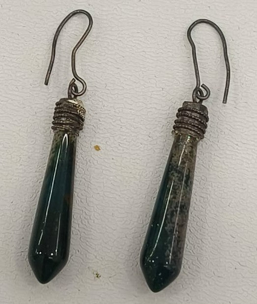 7.20/GM JADE SILVER EAR RINGS  (525)