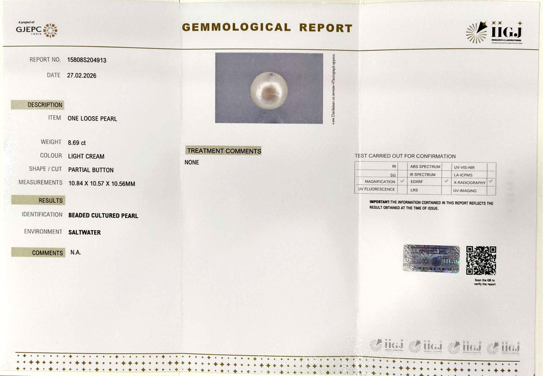 8.69/CT Natural South Sea Pearl With Lab Certificate-15808S204913