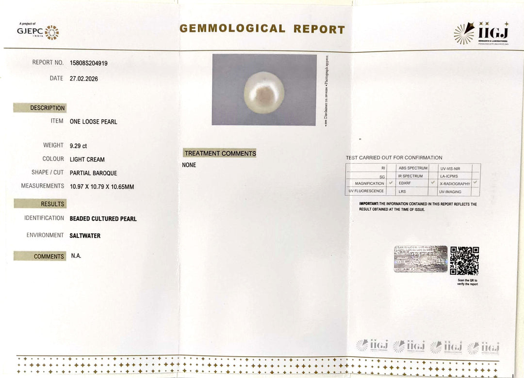 9.29/CT Natural South Sea Pearl With Lab Certificate-15808S204919