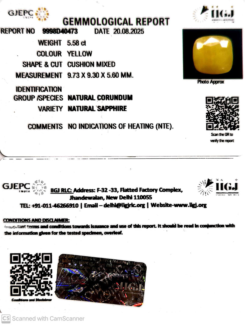 5.58/CT Natural Yellow Sapphire With Govt Lab Certificate (2331)