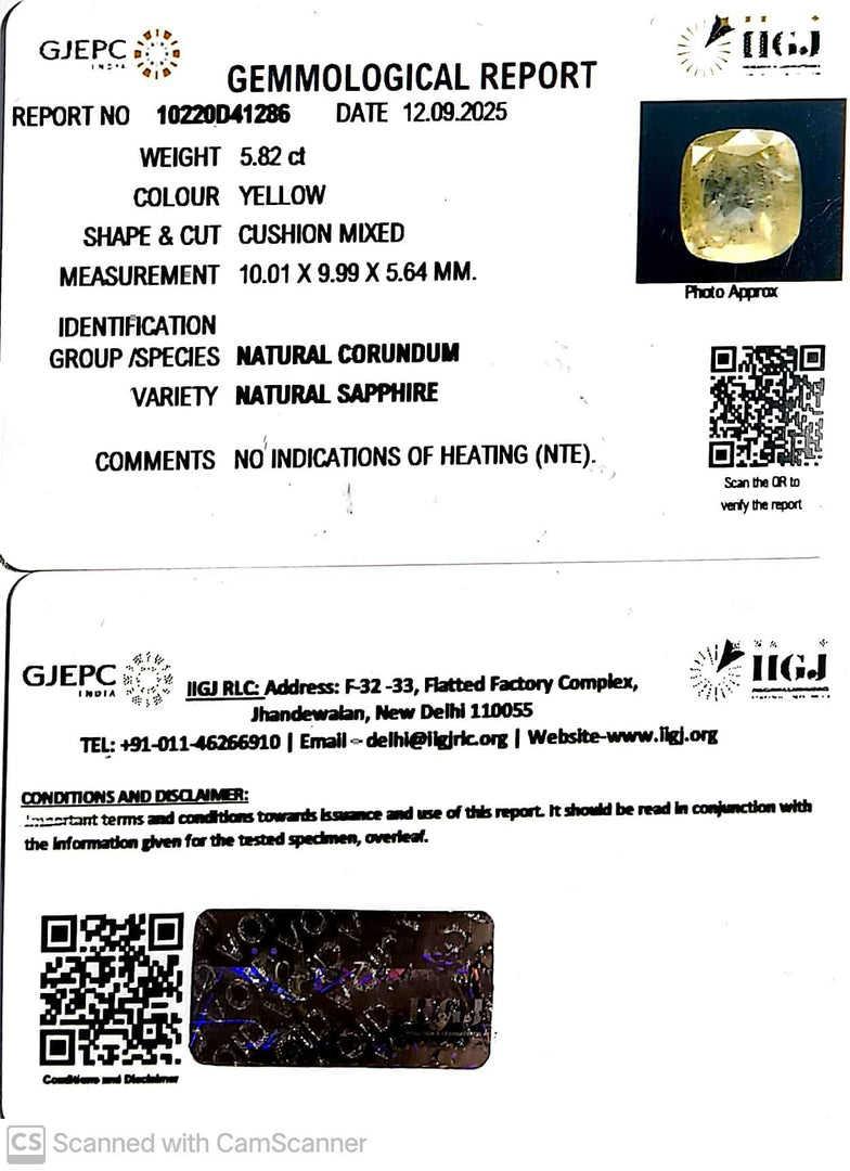 5.82/CT Natural Yellow Sapphire With Govt Lab Certificate (16650)