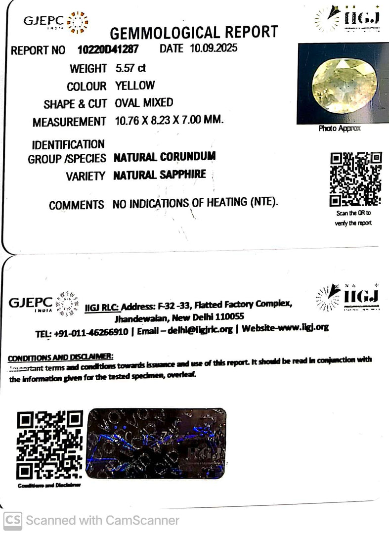 5.57/CT Natural Yellow Sapphire With Govt Lab Certificate (16650)