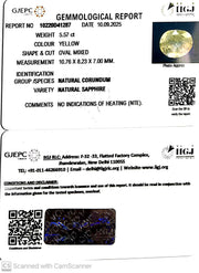 5.57/CT Natural Yellow Sapphire With Govt Lab Certificate (16650)