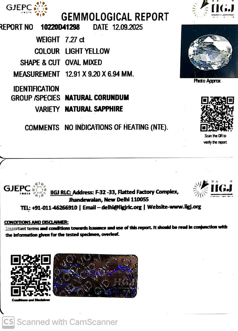 7.27/CT Natural Yellow Sapphire With Govt Lab Certificate (67710)