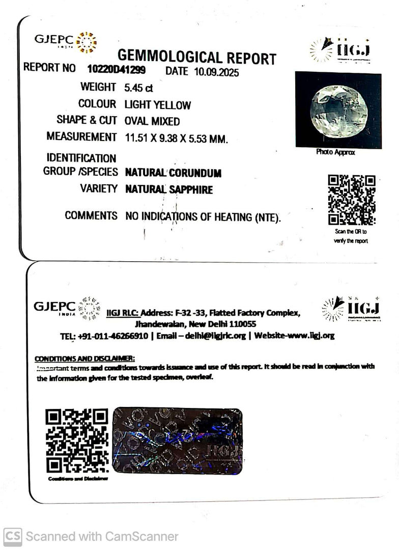 5.45/CT Natural Yellow Sapphire With Govt Lab Certificate (23310)