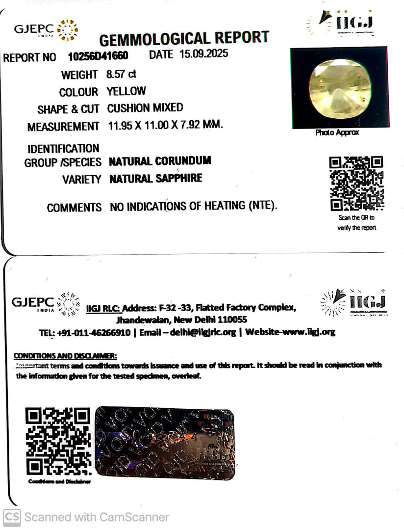 8.57/CT Natural Yellow Sapphire With Govt Lab Certificate (12210)
