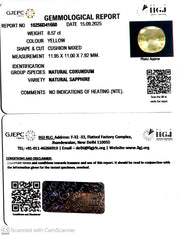 8.57/CT Natural Yellow Sapphire With Govt Lab Certificate (12210)