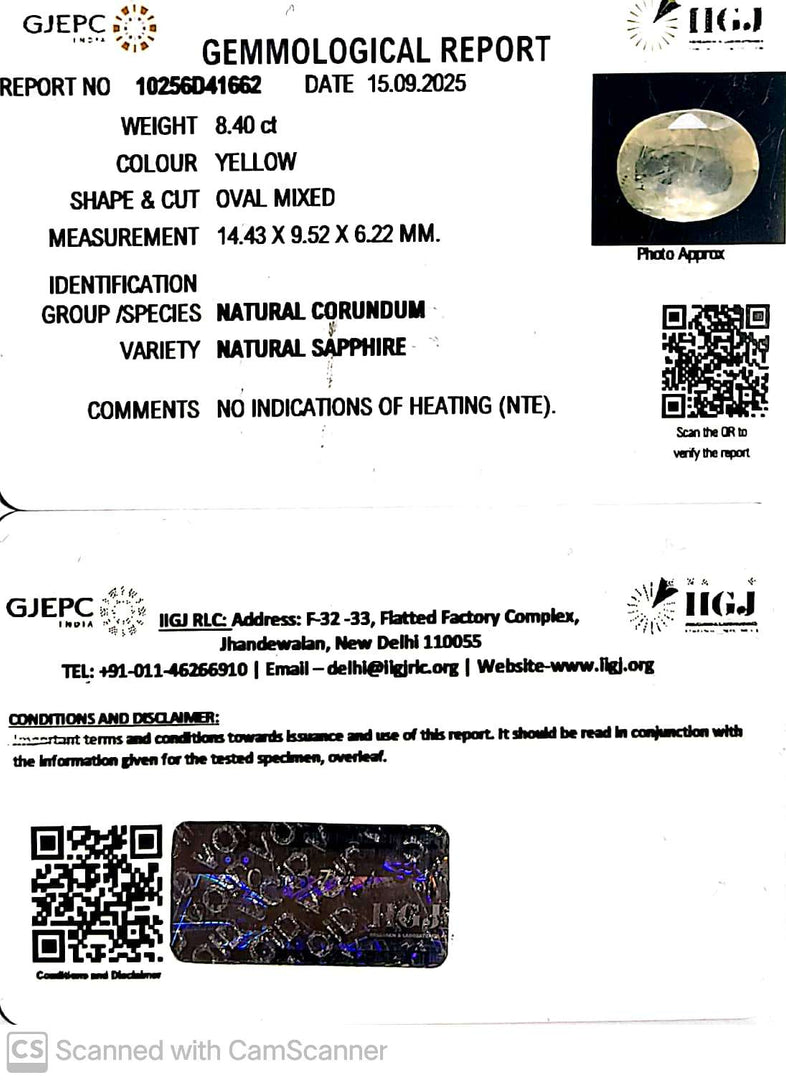 8.40/CT Natural Yellow Sapphire With Govt Lab Certificate (12210)