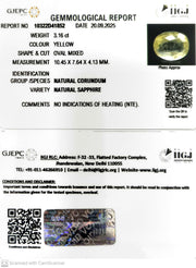 3.16/CT Natural Yellow Sapphire With Govt Lab Certificate (12210)