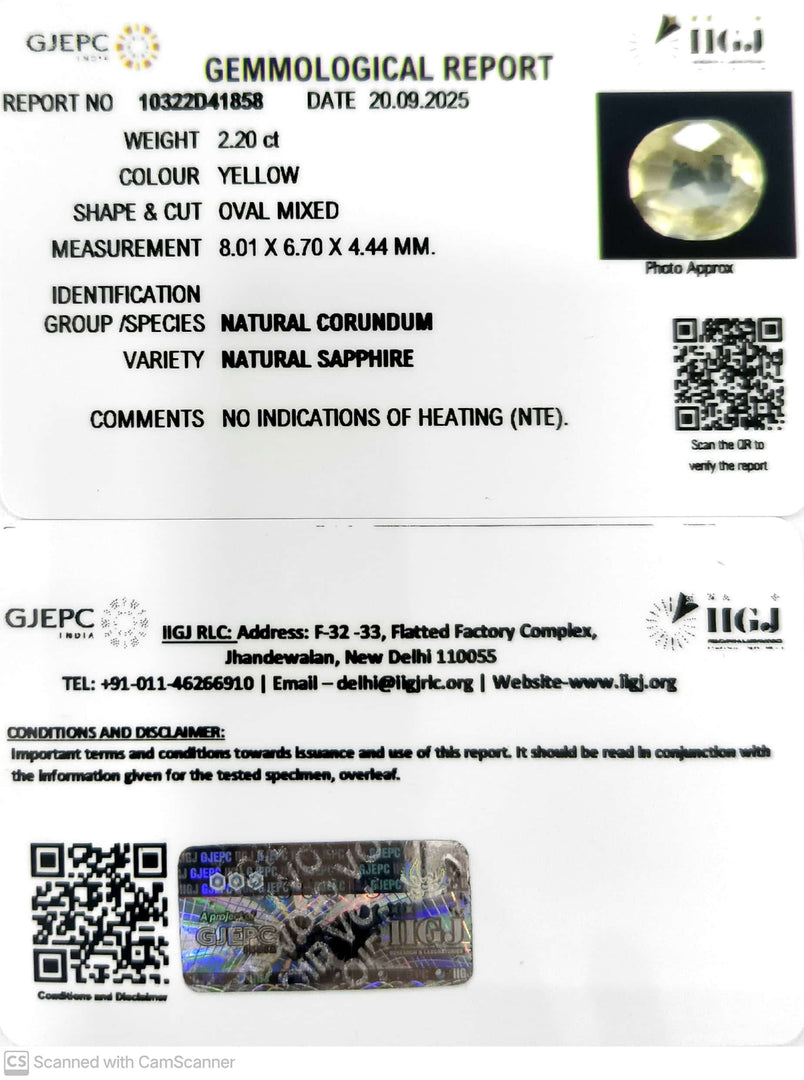 2.20/CT Natural Yellow Sapphire With Govt Lab Certificate (12210)