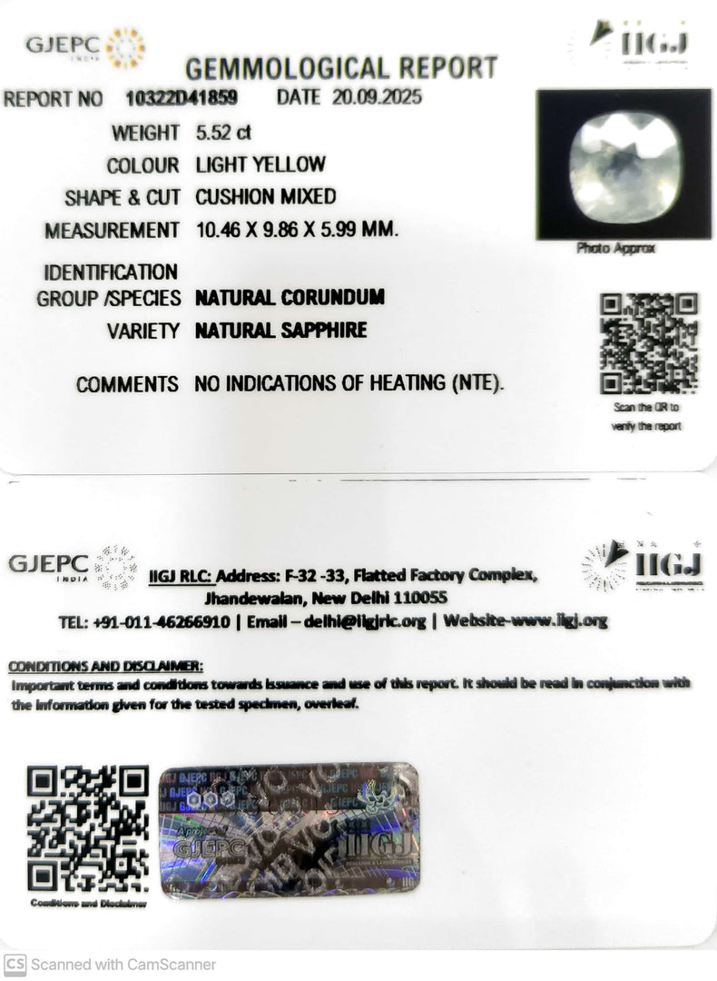5.52/CT Natural Yellow Sapphire With Govt Lab Certificate (16650)