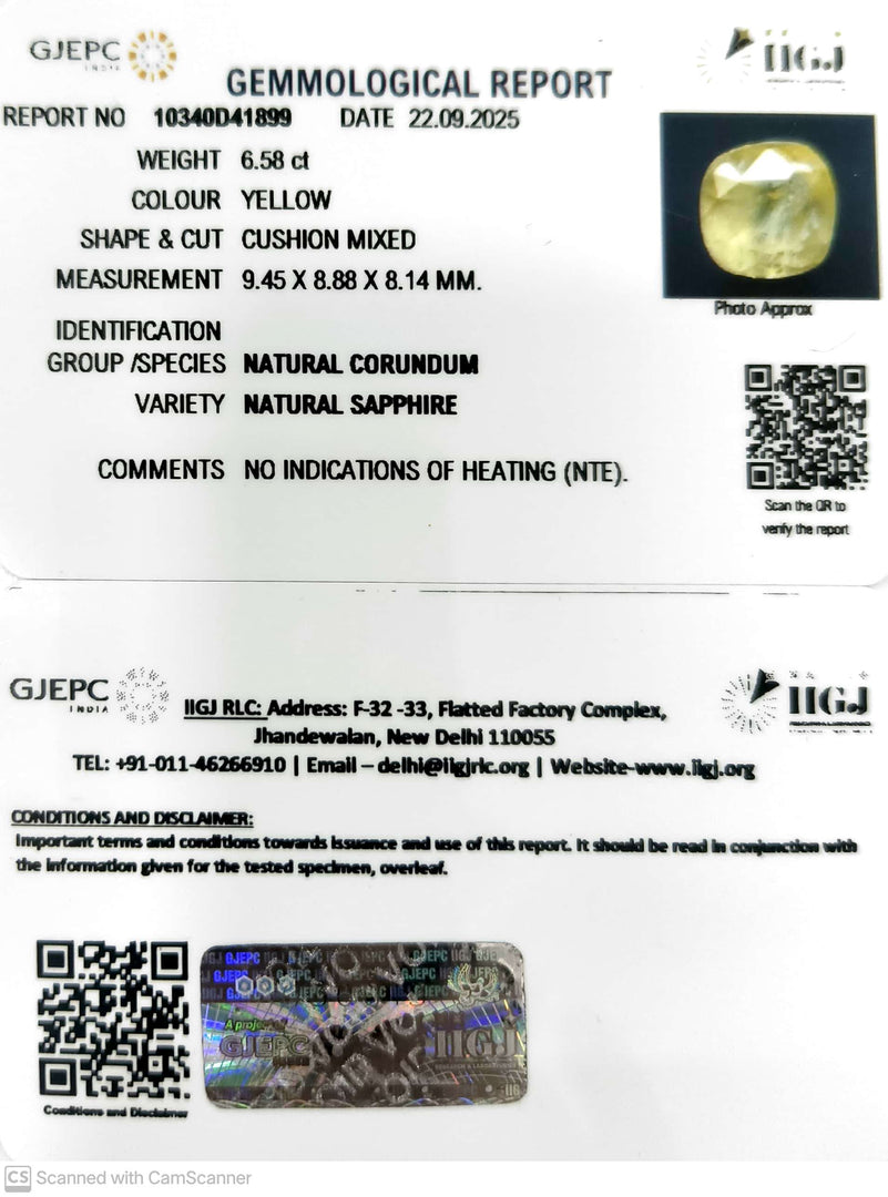6.58/CT Natural Yellow Sapphire With Govt Lab Certificate (12210)