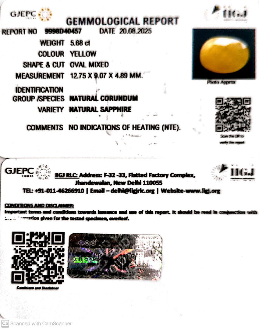 5.68/CT Natural Yellow Sapphire With Govt Lab Certificate (2331)