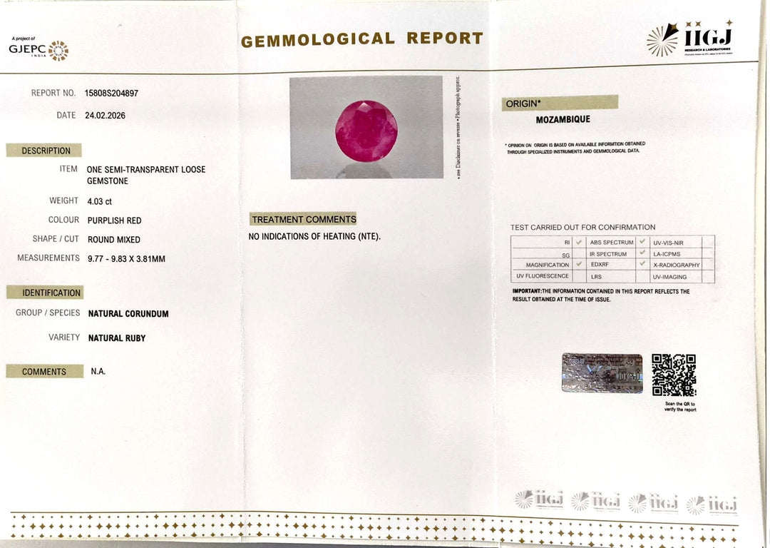 4.03/CT Natural Ruby Stone with Govt. Lab Certificate-15808S204897