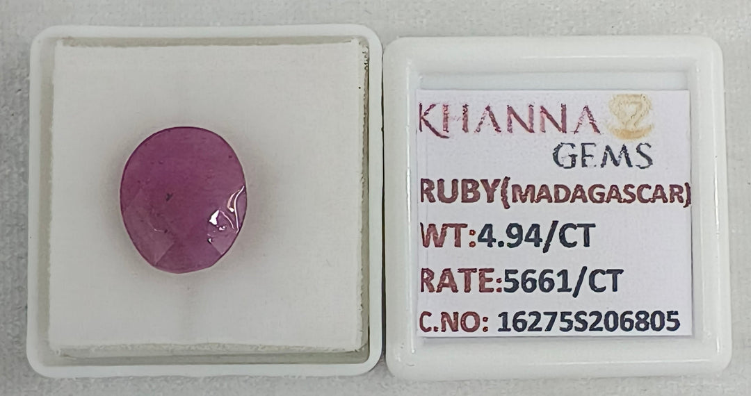 4.94/CT Natural Ruby Stone with Govt. Lab Certificate-16275S206805