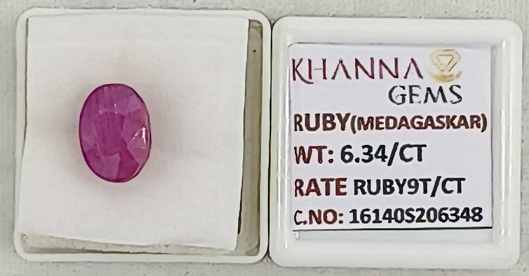 6.34/CT Natural Ruby Stone with Govt. Lab Certificate-16140S206348