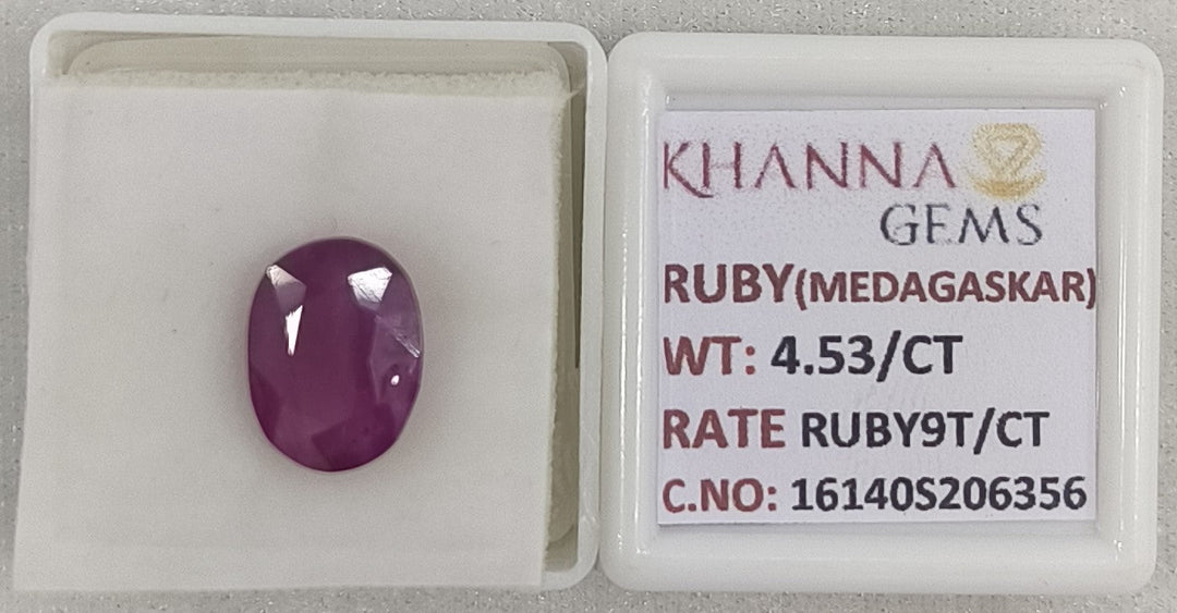 4.53/CT Natural Ruby Stone with Govt. Lab Certificate-16140S206356