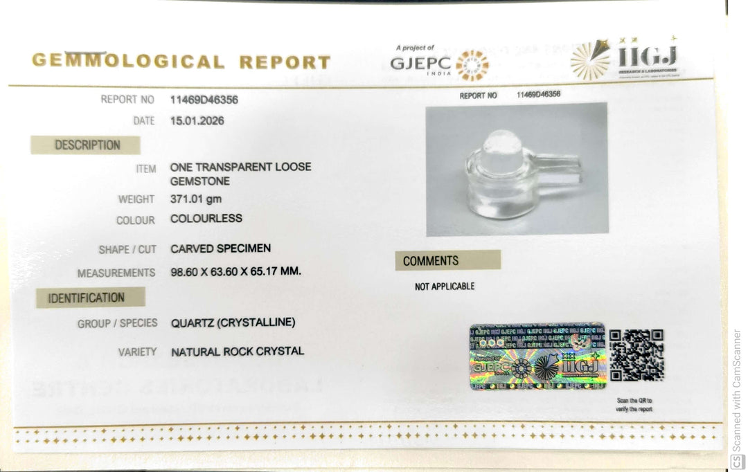 1855.05/CT Sphatik Shivling with Govt. Lab Certificate-11469D46356