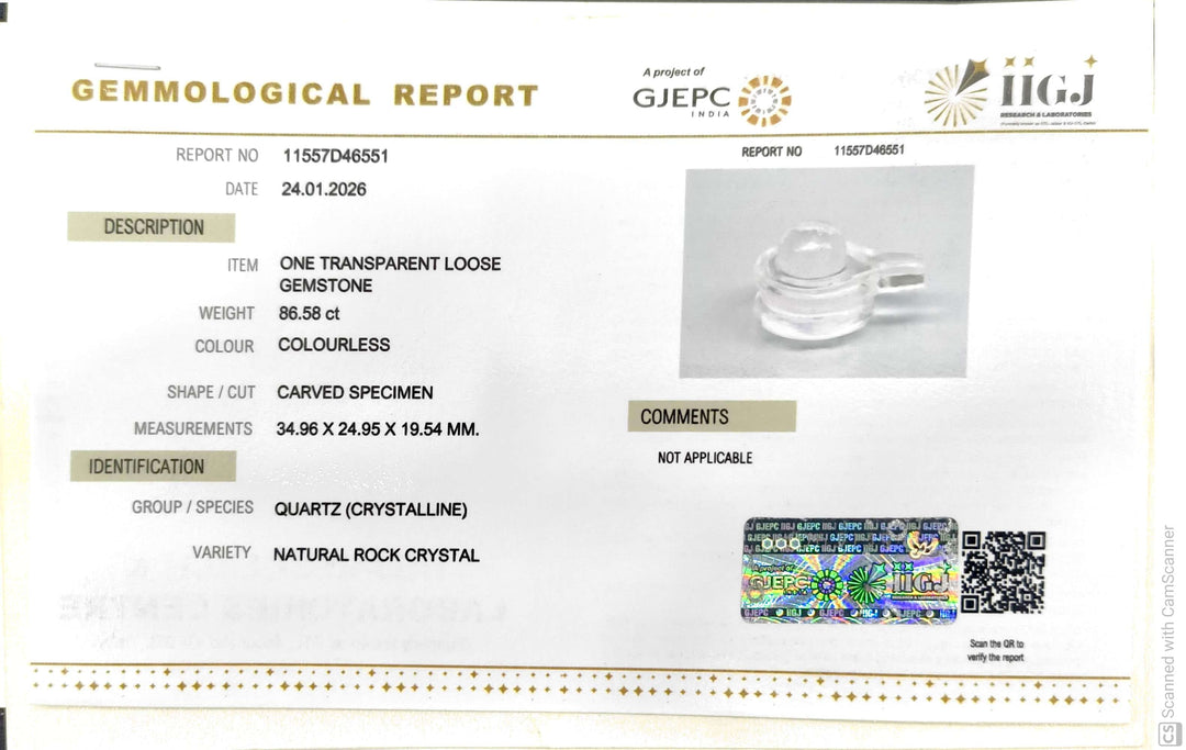 86.58/CT Sphatik Shivling with Govt. Lab Certificate-11557D46551