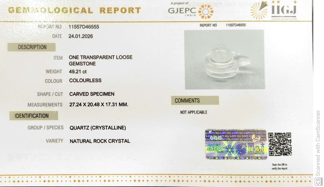 49.21/CT Sphatik Shivling with Govt. Lab Certificate-11557D46555