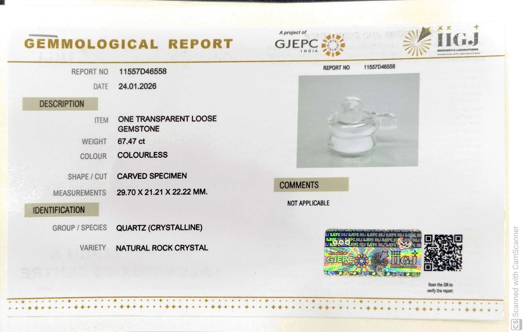 67.47/CT Sphatik Shivling with Govt. Lab Certificate-11557D46558