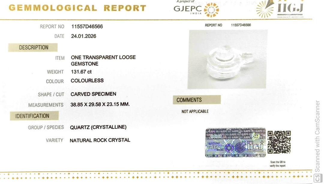 131.67/CT Sphatik Shivling with Govt. Lab Certificate-11557D46566