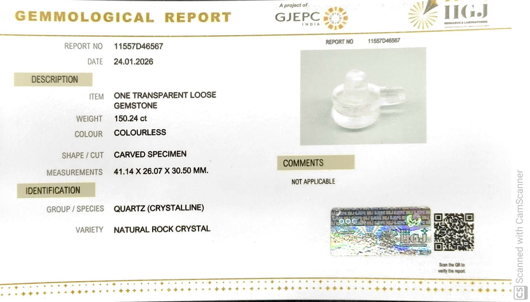 150.24/CT Sphatik Shivling with Govt. Lab Certificate-11557D46567