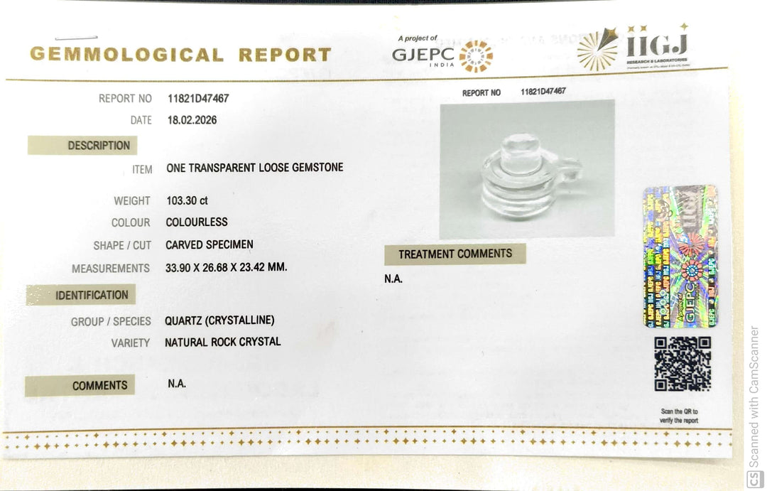 103.3/CT Sphatik Shivling with Govt. Lab Certificate-11821D47467