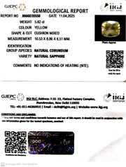 5.82/CT Natural Yellow Sapphire With Govt Lab Certificate